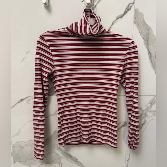Levi's Red and White Striped Dreamy Turtleneck Long Sleeve Shirt - Picture 1 of 4